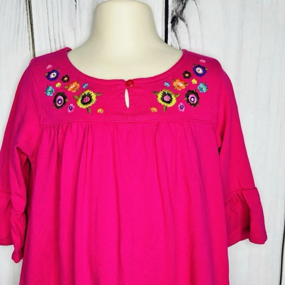 Carter’s Toddler Girls Pink Long Sleeve Dress Size 4T Floral Embroidery